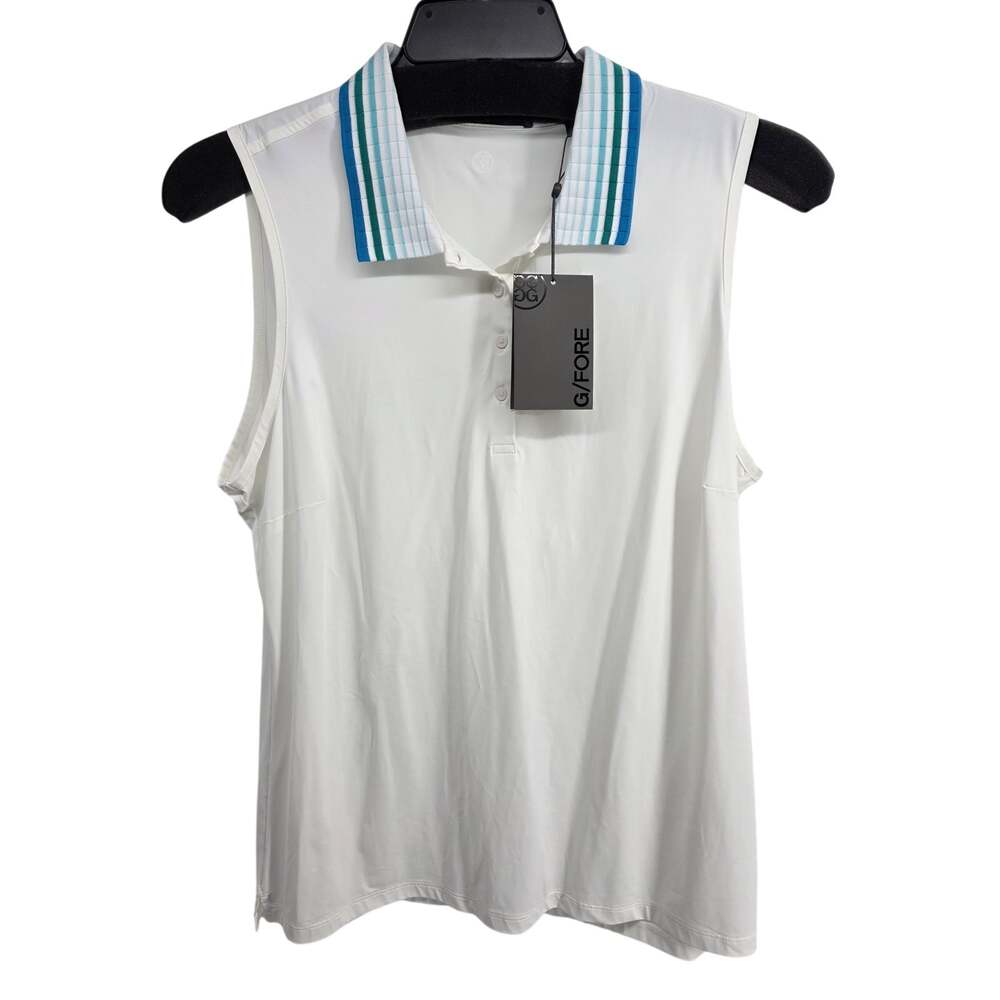 G/FORE NEW Pleated Collar Silky Tech Nylon Sleeveless Golf Polo Snow White XL